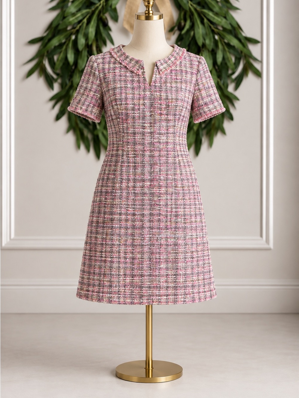 Sara Campbell Pink Lavender Ivory Gold Black Tweed Wool Blend Dress 8